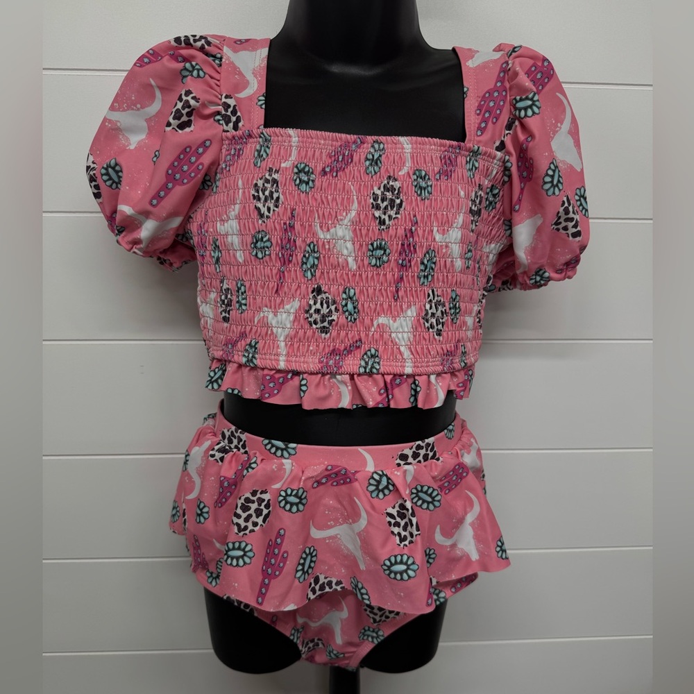 Pink Western Print Two-Piece Swim